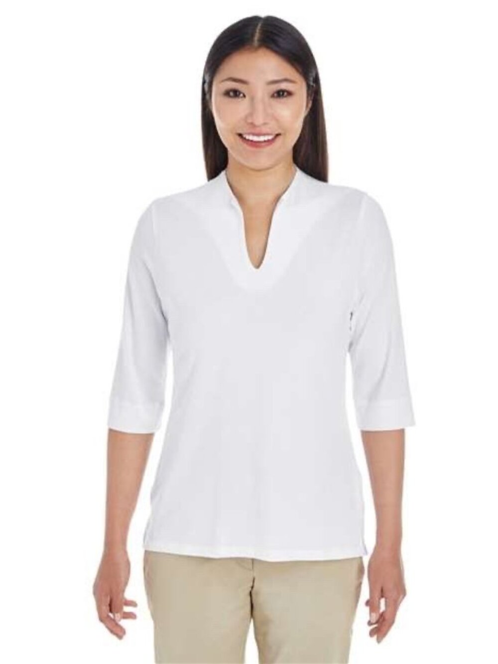 Devon & Jones Ladies' Perfect Fit Tailored Open Neckline White Top